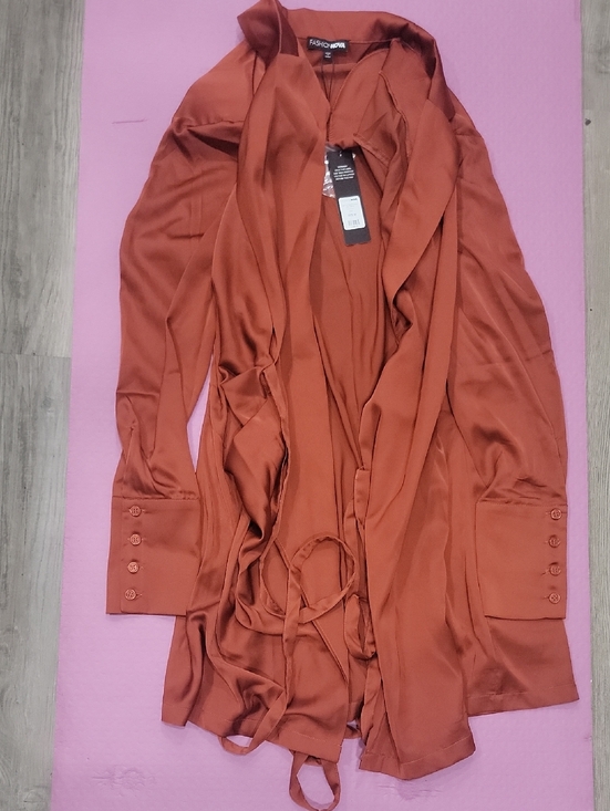Fashion Nova Dresses & Skirts - Fashion Nova Rust Satin Drape Cardigan